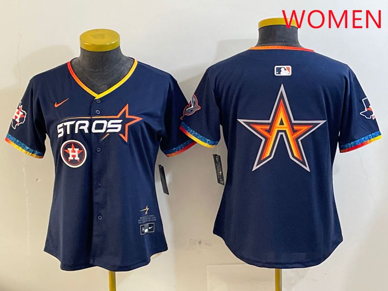 Women Houston Astros Blank Drak Blue Fourth generation Joint Name 2025 Nike MLB Jersey style 6